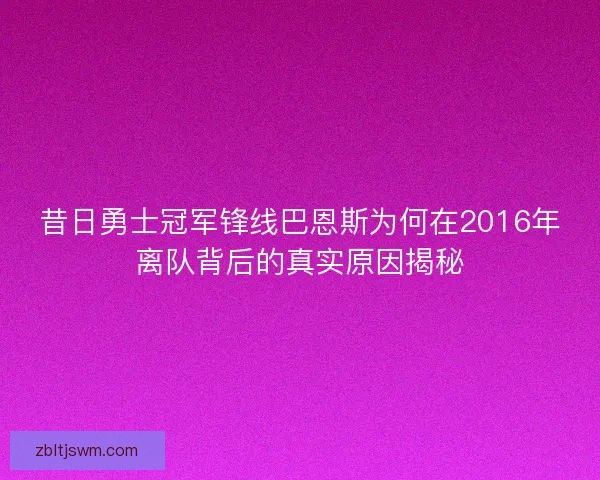 昔日勇士冠军锋线巴恩斯为何在2016年离队背后的真实原因揭秘